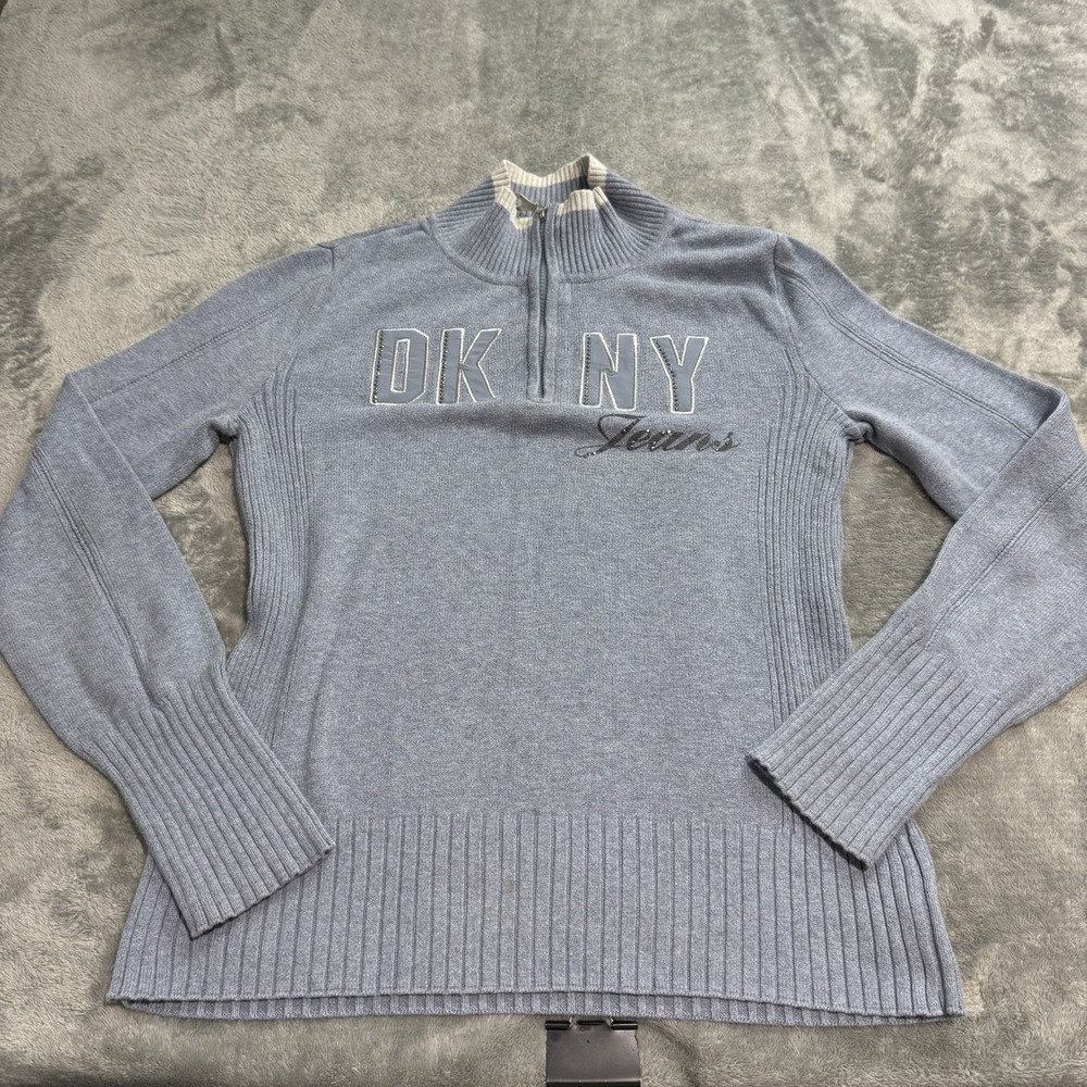 VTG Y2K DKNY Jeans 1/4 Zip Logo Spellout Pullover Womens M Retro‎ Hip Hop Grunge